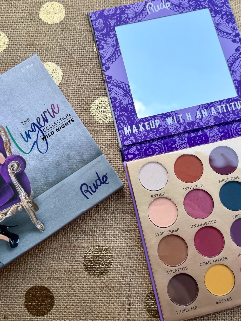 RUDE Wild Nights Eyeshadow Palette — pink, purple, blue, brown, yellow